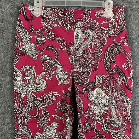 Talbots Paisley Print Ankle Pants Multicolor Size 8 Side Zipper Maroon w/ White - Picture 2 of 10